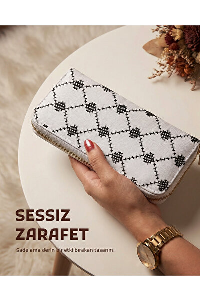 Zaytoon Portofel mare pentru femei, tradițional palestinian, alb, cu broderie...