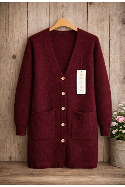 MODA VEDAT Women's Double Pocket Bearded Soft Cardigan -0370