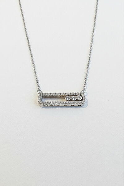 özgül takı ve tasarım Yatay Messika Model Paslanmaz Çelik Gümüş Renk Kadın Kolye