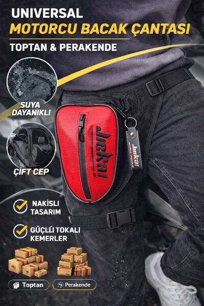 JİEKAİ JİEKAİ LB-001 MOTORCU BACAK ÇANTASI * KIRMIZI KARBON KUMAŞ * SİYAH NAK...