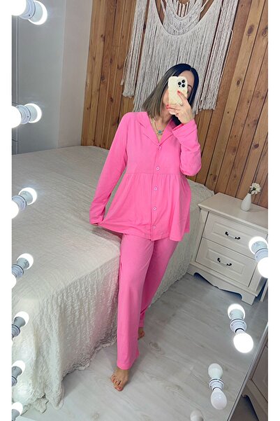 Pink Color Cotton Fabric Maternity Puerperant Pajamas Set