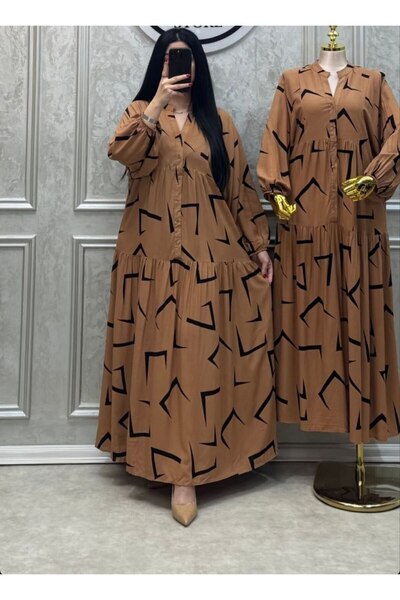 PREMİER VİE Hijab Viscose Dress – Modern Pattern, Light Fabric