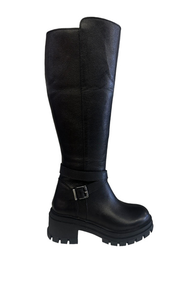 Castle Black Yldz-52675-1 حذاء نسائي طويل من الجلد الطبيعي باللون الأسود