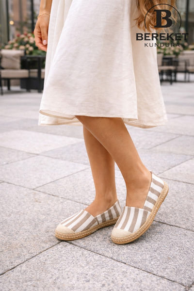 çetin ayakkabı Kadın Yazlık Çizgili Babet Espadril Desenli Günlük Ayakkabı