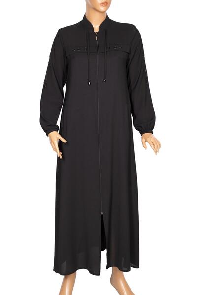 HESNA Γυναικείο Κυπαρίσσι Υφαντό Crepe Black Ferace με αξεσουάρ Bird's Eye