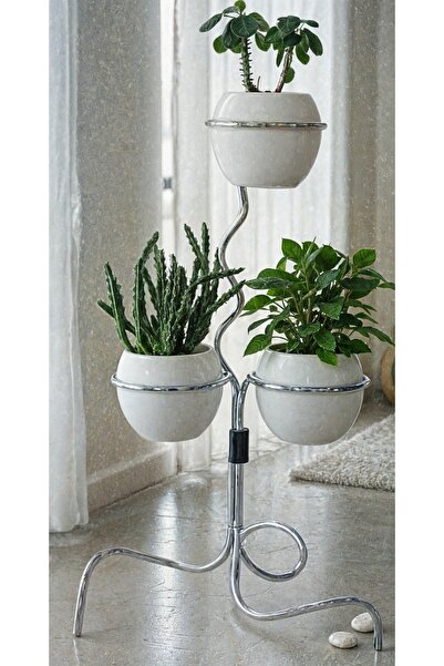 LA CARNERO Dekoratif Gümüş Boyalı çiçeklik/Saksı Standı