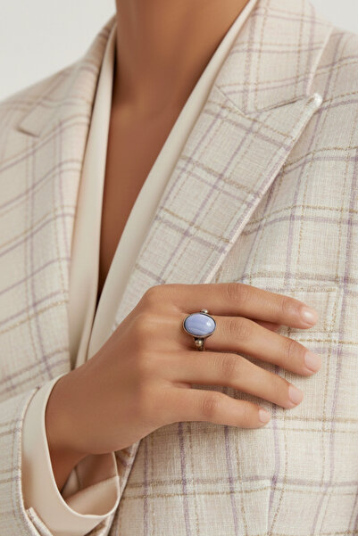 Süspüs Accessories خاتم بيضاوي أصلي قابل للتعديل مرصع بحجر السيلينيت الأرجواني