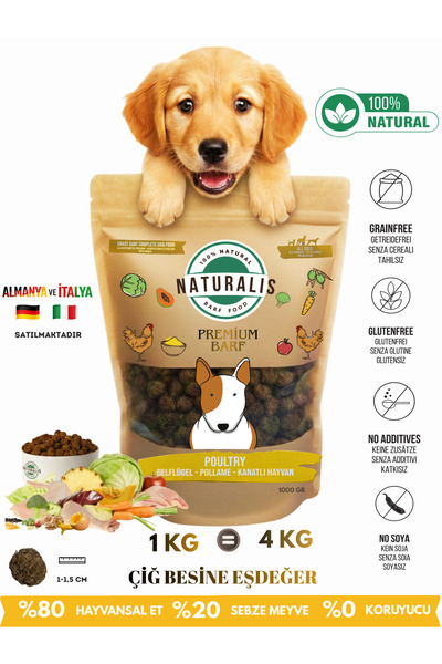 NATURALİS BARF FOOD Tavuklu %100 Doğal Kurtulmuş Köpek Maması AirDried Barf E...