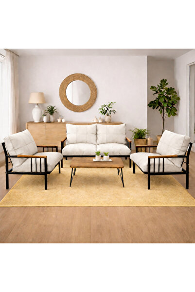 UFUK HOME Milas 211 Sehpalı Krem Fermuarlı Bahçe Balkon Takımı, Cafe, Salon -...