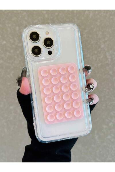 Caselya مجموعة من 2 حافظة شفافة لهاتف آيفون 15 وحامل هاتف لاصق بشفط قوي