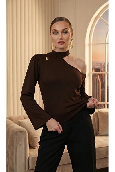 DOEDA MODA Νέο προϊόν Γυναικεία μπλούζα με έναν ώμο, ασύμμετρη κοπή, υφασμάτι...