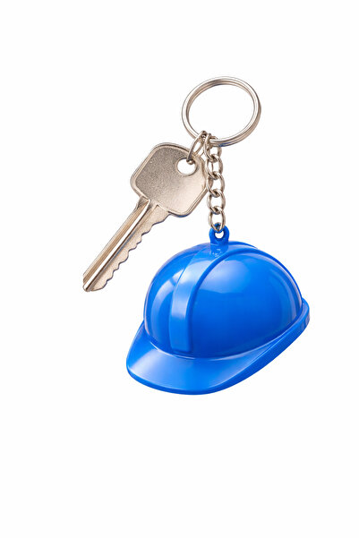 DeNors سلسلة مفاتيح على شكل خوذة بناء زرقاء - سلسلة مفاتيح على شكل خوذة واقية...