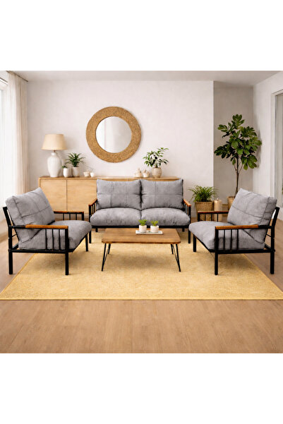 UFUK HOME Milas 211 Sehpalı Gri Fermuarlı Bahçe Balkon Takımı, Cafe, Salon - ...