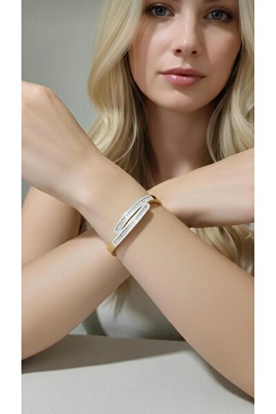 Bontexs Kelepçe Bileklik Zirkon Taşlı Şık Tasarım Kararmaz Paslanmaz Çelik