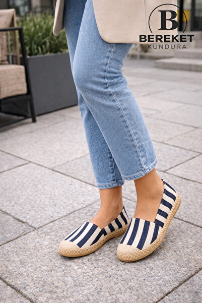 çetin ayakkabı Kadın Yazlık Çizgili Babet Espadril Desenli Günlük Ayakkabı