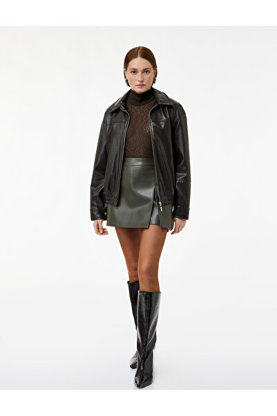 Koton Fustă mini din satin, croială în A, cu detaliu cu șliț, slim fit