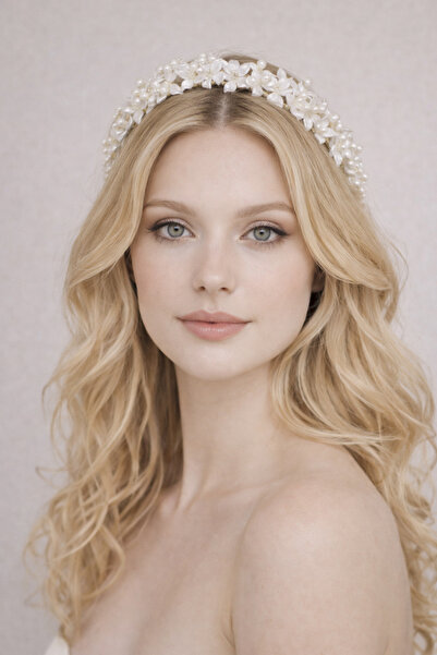 Eva Flore White Floral Bridal Maternity Crown with Pearls