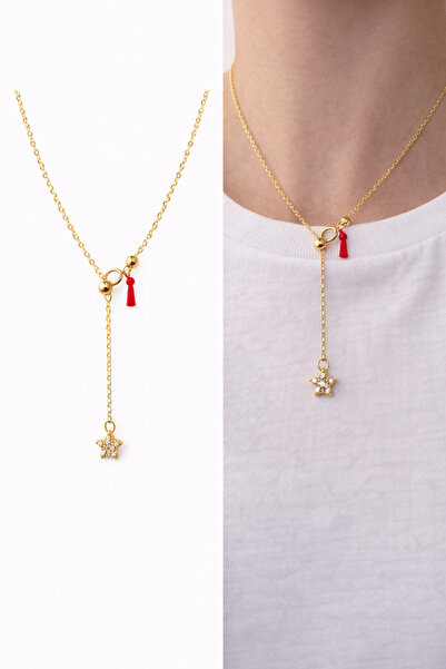 Arsaley Collection Taşlı Yıldız Plaka Charm Yılan Zincir Altın Kaplama Gold K...