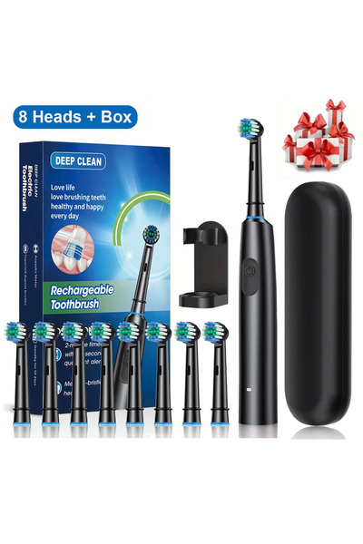 Choice Black 8 Heads Box Electric Toothbrush Rotary Rechargeable Electric Too...