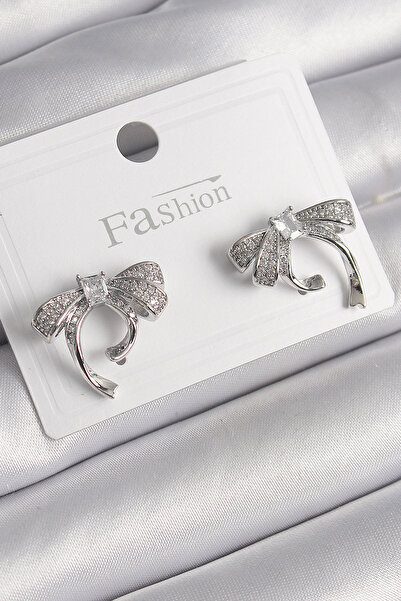 Skygo Brass Silver Color Zircon Stone Bow Model Women's Earrings - Tj-Bkp10000