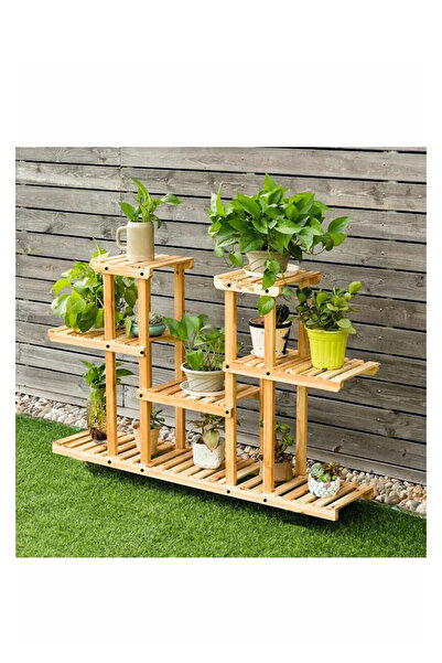 ALANDEKOR Natural Doğal Ahşap Dekoratif Çiçeklik Saksılık Balkon Bahçe Standı