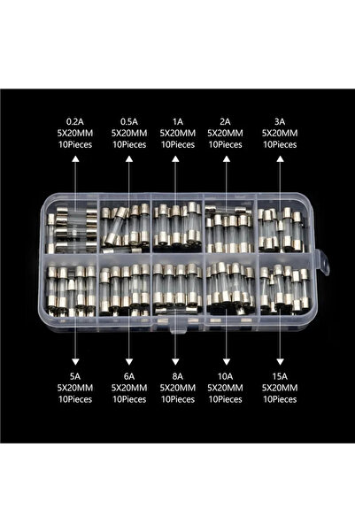 Choice مجموعة متنوعة من 100 قطعة من فيوزات زجاجية 5x20 مم، بقدرة 0.2-15 أمبير...