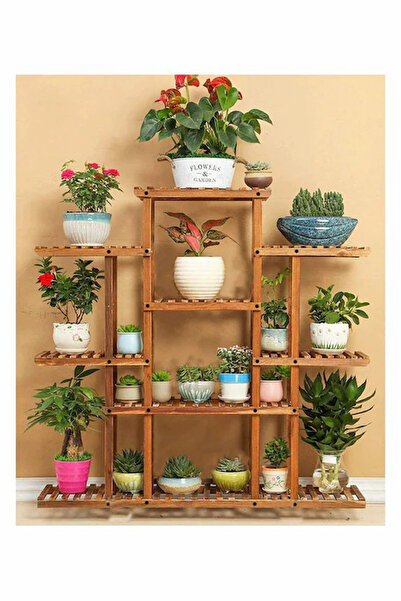 ALANDEKOR Eskitme Ceviz Ahşap Dekoratif Çiçeklik Saksılık Balkon Bahçe Standı...