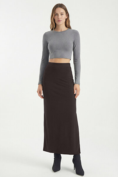 IMBUE High Waist Slit Maxi Skirt with Elastic Waistband