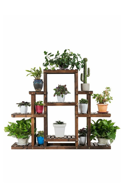 ALANDEKOR Eskitme Ceviz Ahşap Dekoratif Çiçeklik Saksılık Balkon Bahçe Standı...