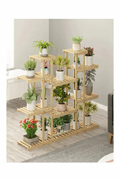 ALANDEKOR Natural Doğal Ahşap Dekoratif Çiçeklik Saksılık Balkon Bahçe Standı