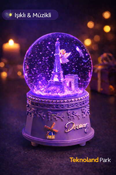Teknoland Park Dreamy Paris Kar Küresi | Işıklı & Müzikli Dekoratif Cam Küre