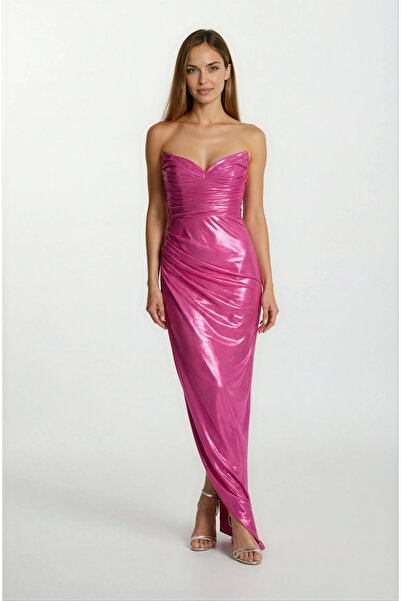 Spazio Odobella Kalp Yaka Straplez Anvelop Uzun Abiye Elbise FUŞYA