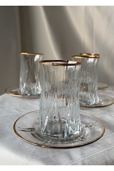 Şahika Kristal cama atılan imza Zayn Gold 12 Parça Çay Seti 180 ml