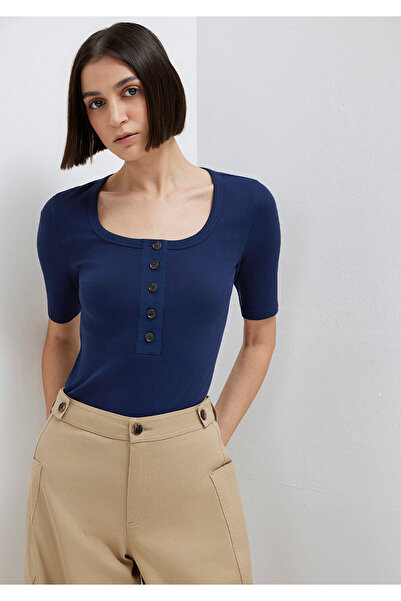 Mavi Buttoned Navy Blue T-Shirt Fitted / Bodycon Cut 1613751-70497