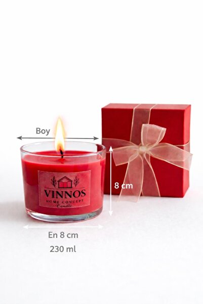VINNOS HOME CONCEPT %100 Doğal Soya Balmumu, Ahududu Aromalı Mum - 230 ml, El...