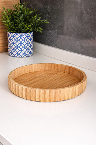 Janset Bambu Çizgili Kase ,büyük Boy 30*5cm Meyvelik Ekmeklik Salata Meze Kas...