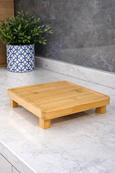 Janset Bambu kare ayaklı stant ,sunum tepsisi,düzenleyici,baharat standı 26 cm
