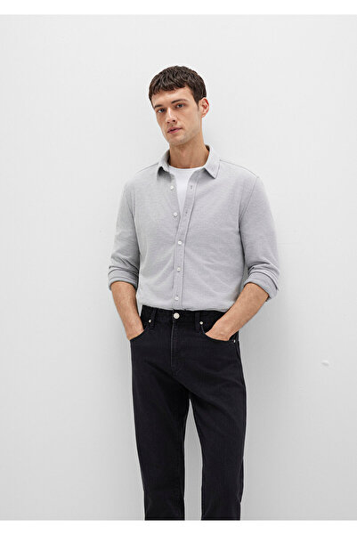 Mavi Gri Örme Gömlek Slim Fit / Dar Kesim 0211513-80018