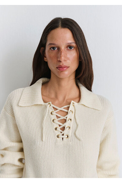 Mavi Pullover mit Polokragen in Ecru 1710879-80194