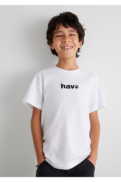 Mavi Hav Baskılı Beyaz Çocuk Tişört Regular Fit / Normal Kesim 6610350-620