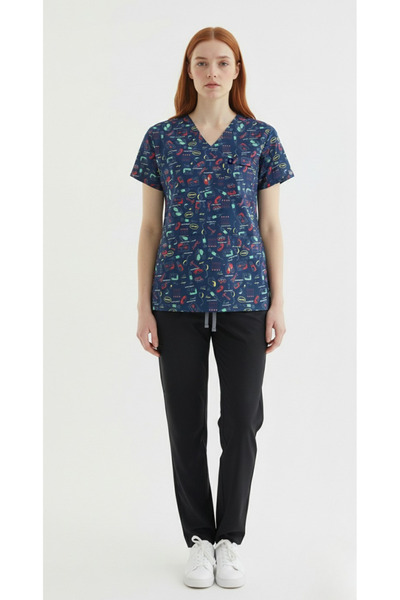 Qule Üniforma Medical Desen Unisex Atlas Kısa Kol Kanguru Cep Hemşire ve Dokt...