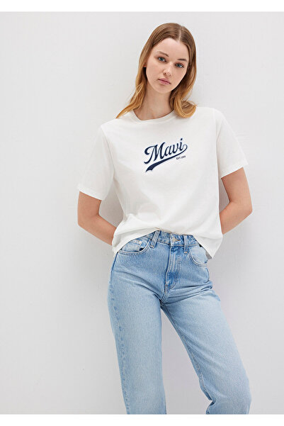 Mavi Logo-bedrucktes Ecru-T-Shirt Regular Fit / Normaler Schnitt 1613565-80194