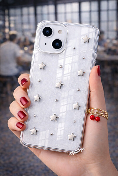 Ceponya حافظة لهاتف آيفون 15 بتصميم وسادة هوائية وغطاء عمود شفاف فضي