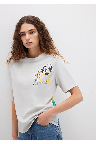Mavi Mickey Mouse Baskılı Gri Tişört Regular Fit / Normal Kesim 1613673-70077