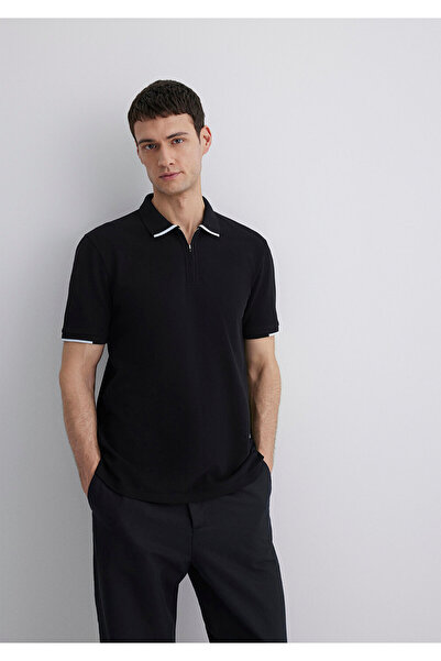 Mavi Μαύρο μπλουζάκι πόλο με λεπτομέρεια σε ρίγες, κανονική εφαρμογή / κανονι...