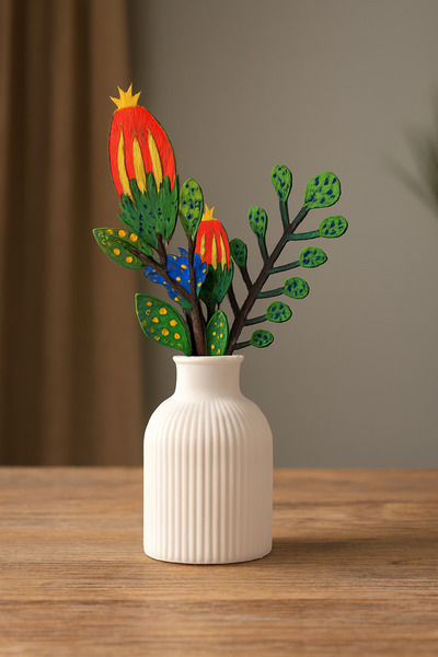 ELBUCOLECTION Taş Tozu Çizgili Bohem Küçük Vazo Alçı Karışımı Yoktur