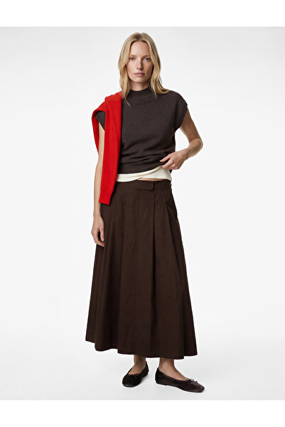 Koton Fusta midi din poplin croială cu buzunare din bumbac și detalii plisate