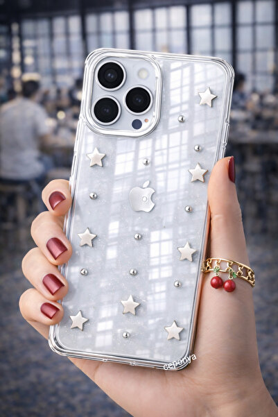 Ceponya حافظة لهاتف آيفون 15 برو ماكس بتصميم وسادة هوائية وغطاء عمود شفاف فضي