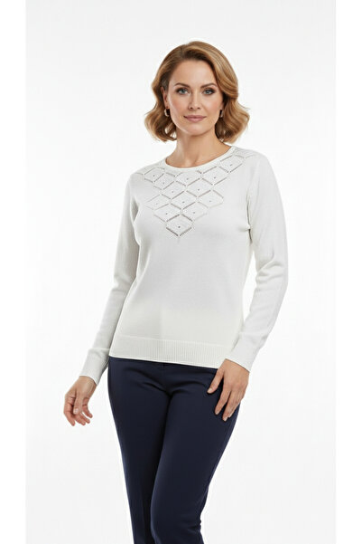 SİNAY TRİKO Kadın Uzun Kollu Önden Delikli Triko Basıc Kazak