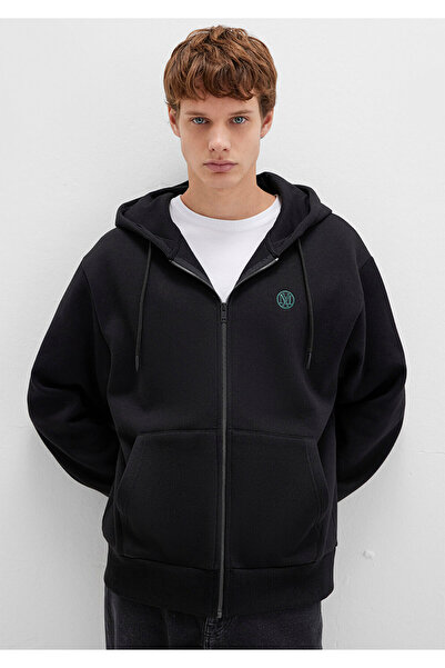 Mavi Schwarzes Sweatshirt mit Logo-Kapuze und Reißverschluss 066979-900